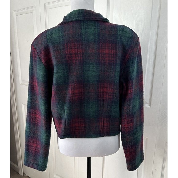 Coco Blue Women’s Fleece Button up Blazer Red Green Plaid Coat Jacket Size Large - Picture 3 of 6